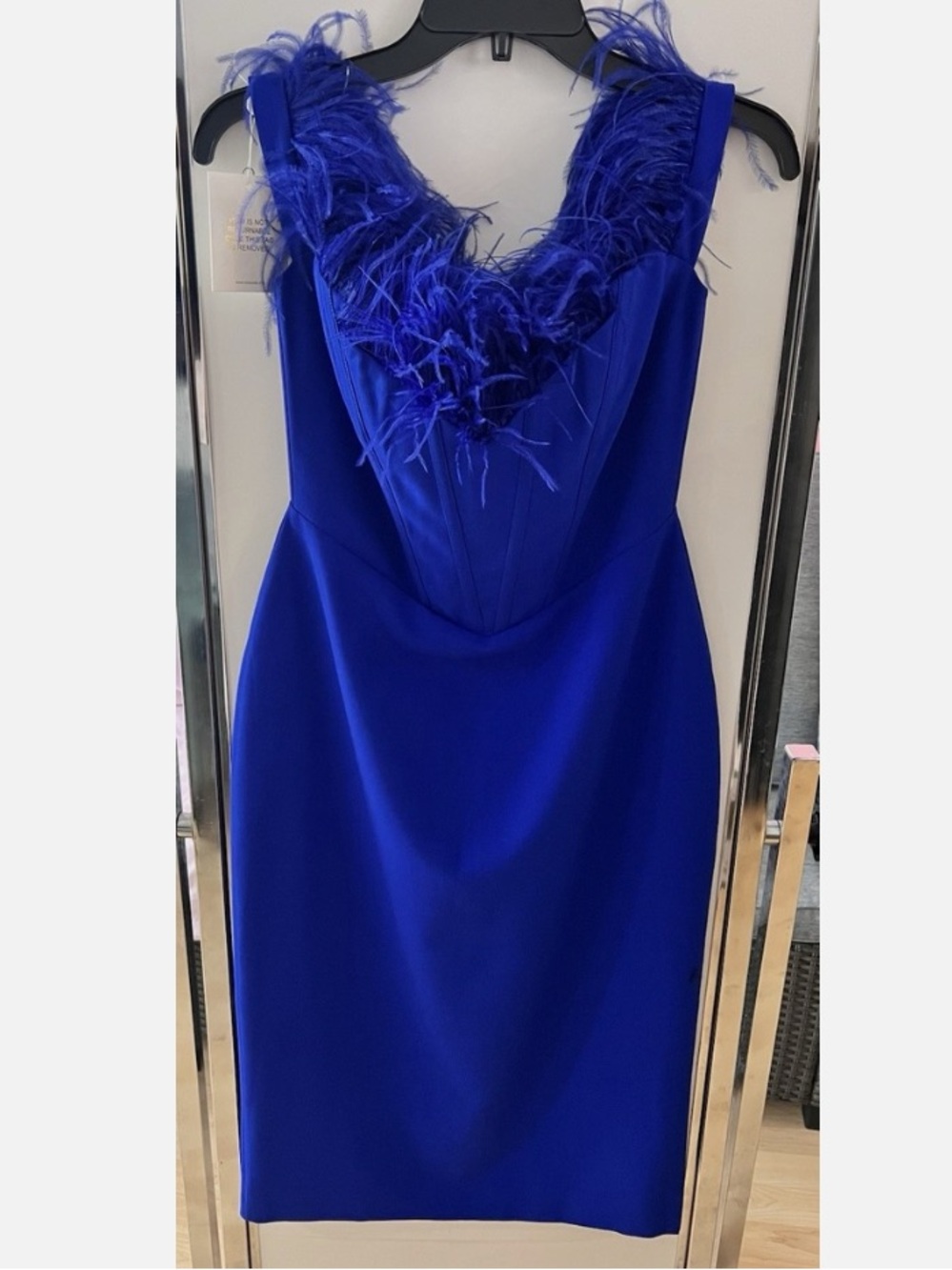 NWT  Miss Circle Blue Feather-Trim Sheath Dress
